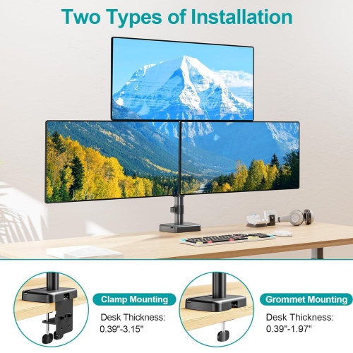 Triple Monitor Mount for Max 32" Computer Screen, Adjustable 3 Monitor Desk Mount, up to 17.6lbs Each, Gas Spring Monitor Arm with Tilt Swivel