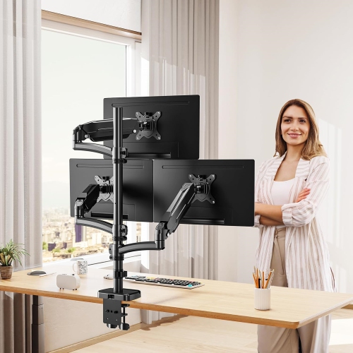 Triple Monitor Mount for Max 32" Computer Screen, Adjustable 3 Monitor Desk Mount, up to 17.6lbs Each, Gas Spring Monitor Arm with Tilt Swivel