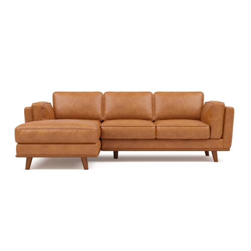 Valencia Artisan Top Grain Leather Three Seats with Left Chaise Leather Sofa, Cognac Color