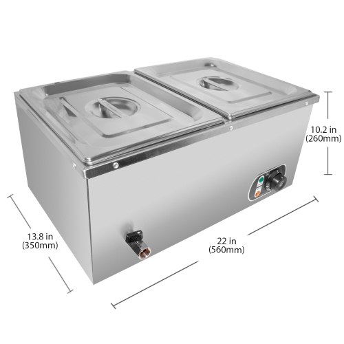 A-HB1V-2 Bain Marie Steam Warmer | Electric Buffet Food Warmer | 2 Tanks | 110V