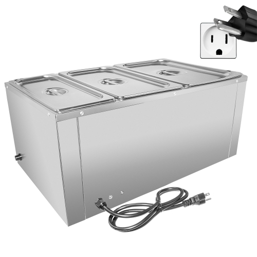 A-HB1V-3 Bain Marie Steam Warmer | Electric Buffet Food Warmer | 3 Tanks | 110V