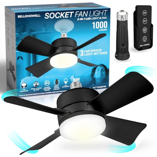 Bell + Howell Socket Fan- Cool Light - Black