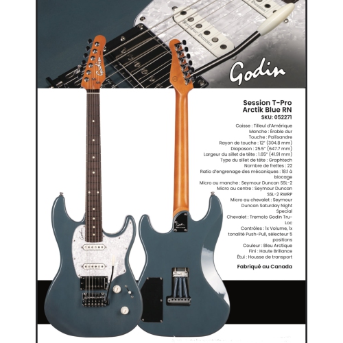 Godin Session T-Pro Electric Guitar - Rosewood Arctik Blue