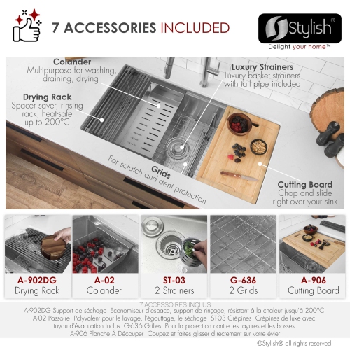 STYLISH Versa36 Undermount 36" Double-Bowl Workstation Kitchen Sink S-636W