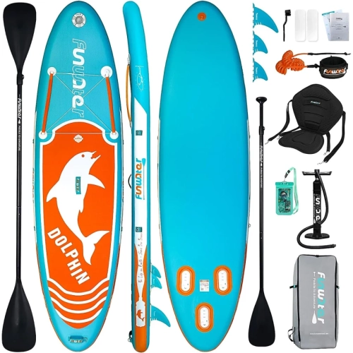 Planche à rame gonflable ultralégère pour planche à pagaie avec accessoires ISUP - pagaie réglable, orifices, pompe, sac à dos, laisse Sac étanche