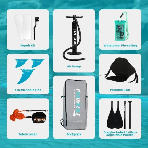 Planche à rame gonflable ultralégère pour planche à pagaie avec accessoires ISUP - pagaie réglable, orifices, pompe, sac à dos, laisse Sac étanche