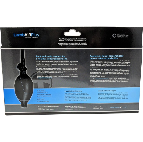 LumbAIR Plus Portable Backrest, Inflatable Lumbar Support Cushion with Adjustable Internal Air System, One Size Ergonomic for Office, Home, Car,