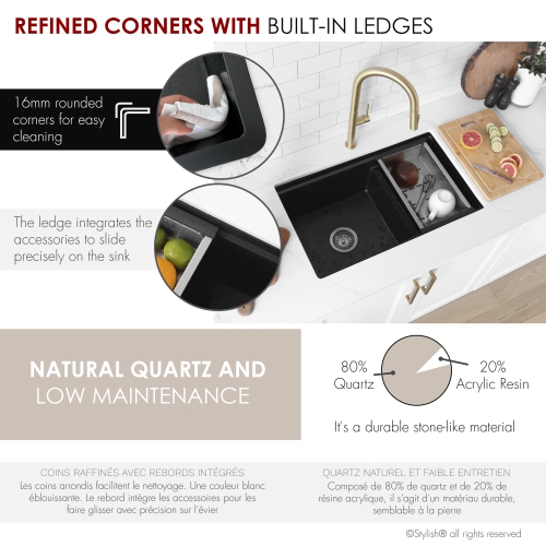 Élégant évier de travail à deux cuves en granite composite de 30 po de Waterton S-831WL