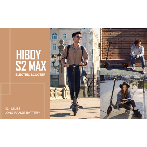 Hiboy S2 MAX Electric Scooter, 500W Motor/ 65km Range/ 31km/h / 10" Pneumatic Tires/ Dual Braking System, Portable and Foldable Commuter E-scooter
