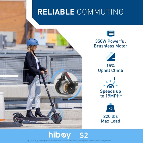 Hiboy S2 Electric Scooter, 350W Powerful Motor/ 8.5" Solid Tires/27km Range/ 31km/h / Grey Color, Folding Commuter Kick Scooter for Adults