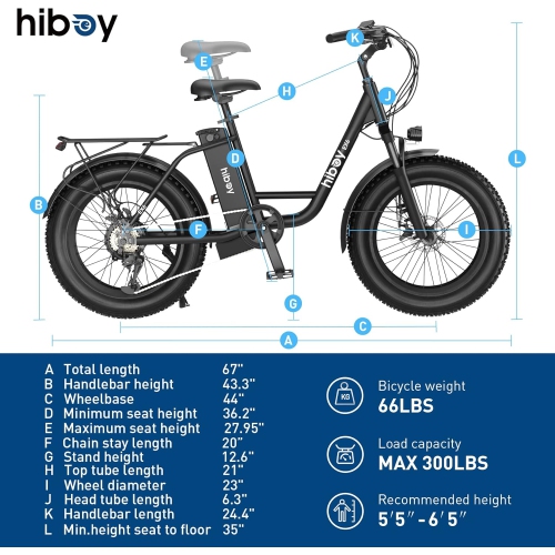 Hiboy EX6 Electric Bicycle for Adults, 500W Motor/ 48V 15Ah Removable Battery/ Top Speed 30 km/h, 20" *4.0 Fat Tire E-Bike, Shimano 7 Speed with