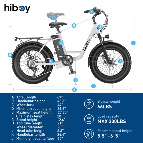 Hiboy EX6 Electric Bicycle for Adults, 500W BAFANG Motor/ 48V 15Ah Removable Battery/ Top Speed 30 km/h, 20" *4.0 Fat Tire E-Bike, Shimano 7 Speed