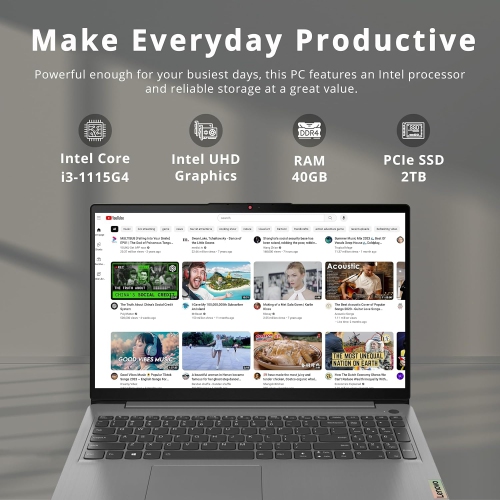 Lenovo Ideapad 3i 15.6" FHD Touch Laptop, Intel Core i3-1115G4 with 2TB SSD, 40GB Memory, Windows 11 Home, Gray, 32GB Hotface USB Card