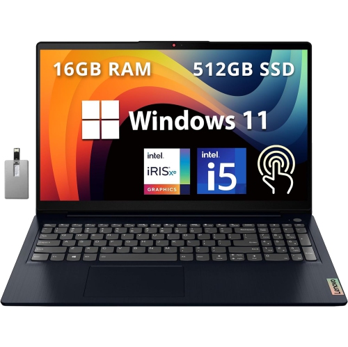 Lenovo IdeaPad 15.6" FHD Touchscreen Laptop, Intel Core i5-1155G7,512GB PCIe SSD, 16GB RAM, Intel Iris Xe Graphics, HD Webcam, Win 11 Pro, Abyss