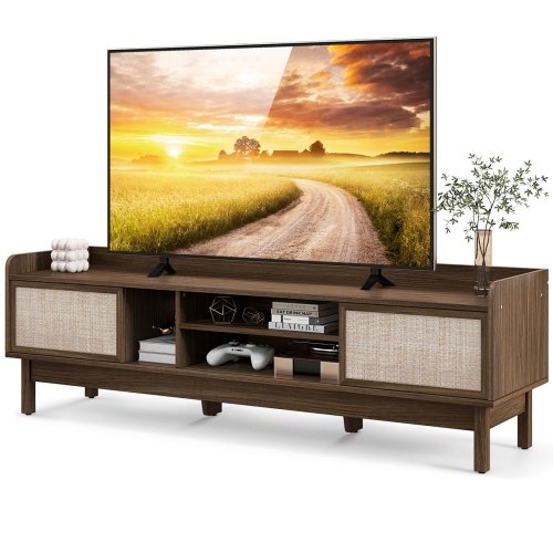 COSTWAY  Wooden Tv Stand for Tvs Up to 65" With Storage Adjustable Shelf & Sliding Doors