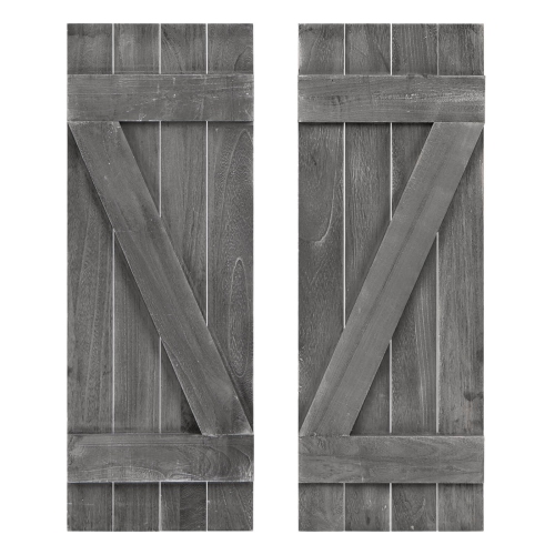 COSTWAY  Window Shutter 2 PCs Reclaimed Paulownia Wood Wall Decor With Antiqued Surface