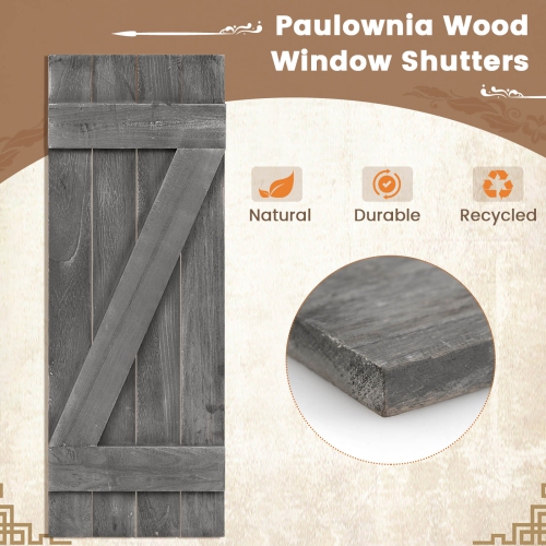 Costway Window Shutter 2 PCS Reclaimed Paulownia Wood Wall Decor with Antiqued Surface