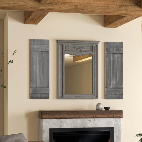 Costway Window Shutter Set of 2 Reclaimed Paulownia Wood Wall Decor with Antiqued Surface