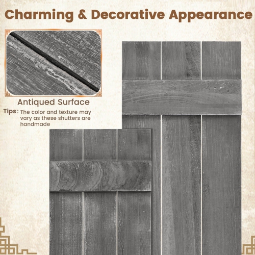 Costway Window Shutter Set of 2 Reclaimed Paulownia Wood Wall Decor with Antiqued Surface