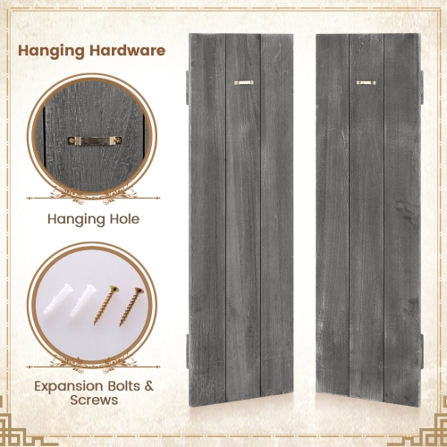 Costway Window Shutter Set of 2 Reclaimed Paulownia Wood Wall Decor with Antiqued Surface