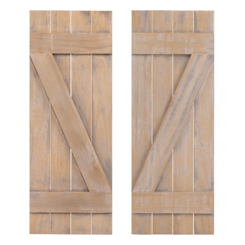 COSTWAY  Window Shutter 2 PCs Reclaimed Paulownia Wood Wall Decor With Antiqued Surface