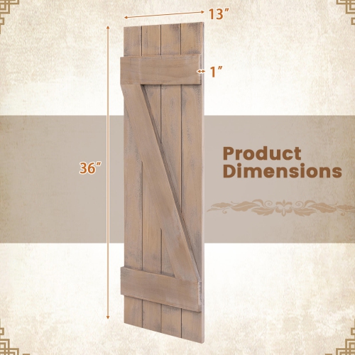 Costway Window Shutter 2 PCS Reclaimed Paulownia Wood Wall Decor with Antiqued Surface