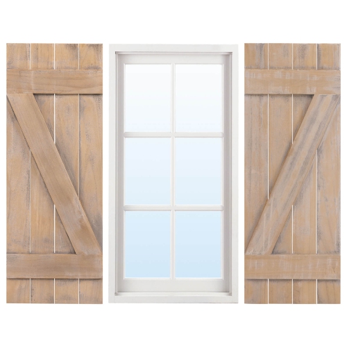 Costway Window Shutter 2 PCS Reclaimed Paulownia Wood Wall Decor with Antiqued Surface