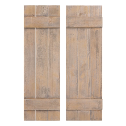 COSTWAY  Window Shutter Set Of 2 Reclaimed Paulownia Wood Wall Decor With Antiqued Surface