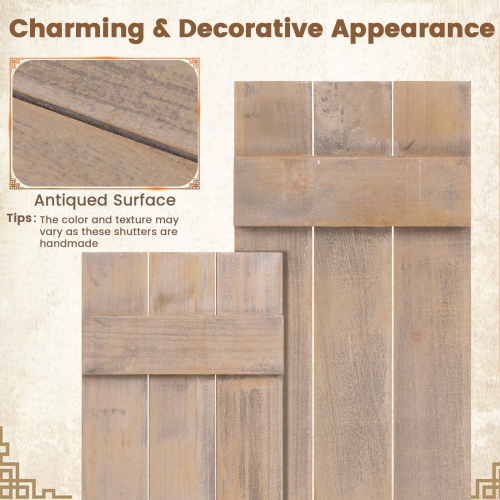 Costway Window Shutter Set of 2 Reclaimed Paulownia Wood Wall Decor with Antiqued Surface