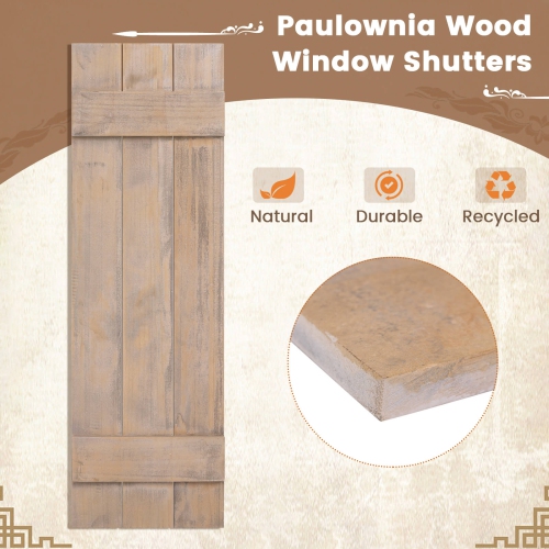 Costway Window Shutter Set of 2 Reclaimed Paulownia Wood Wall Decor with Antiqued Surface