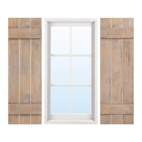 Costway Window Shutter Set of 2 Reclaimed Paulownia Wood Wall Decor with Antiqued Surface