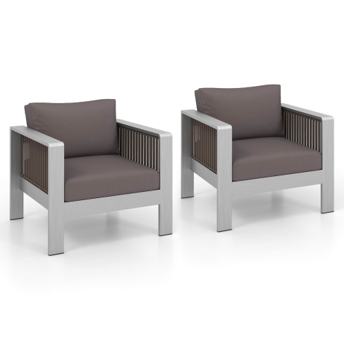 Costway 2 PCS Aluminum Single Sofa Outdoor Furniture Set with Thick Back & Seat Cushions