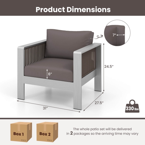 Costway 2 PCS Aluminum Single Sofa Outdoor Furniture Set with Thick Back & Seat Cushions