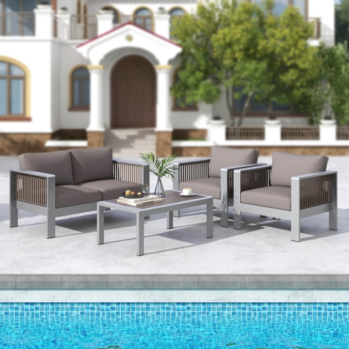 Costway 2 PCS Aluminum Single Sofa Outdoor Furniture Set with Thick Back & Seat Cushions