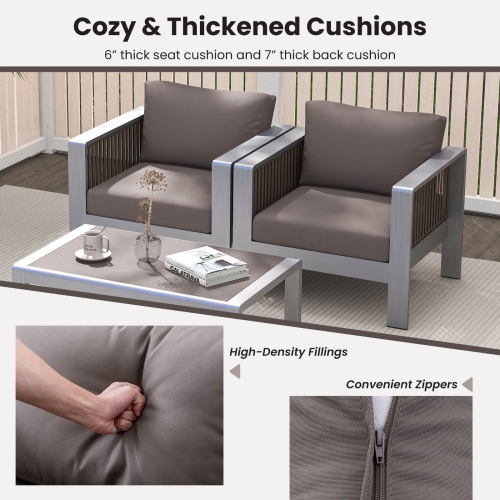 Costway 2 PCS Aluminum Single Sofa Outdoor Furniture Set with Thick Back & Seat Cushions