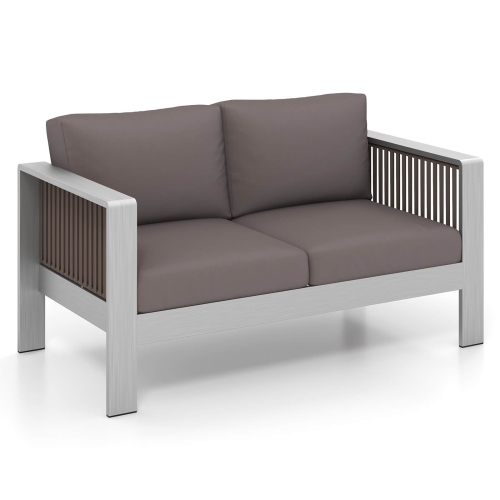 Costway Patio Aluminum Loveseat Sofa Outdoor Furniture Set with Thick Back & Seat Cushions