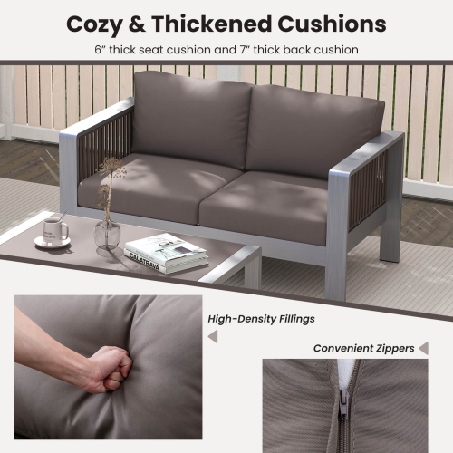 Costway Patio Aluminum Loveseat Sofa Outdoor Furniture Set with Thick Back & Seat Cushions