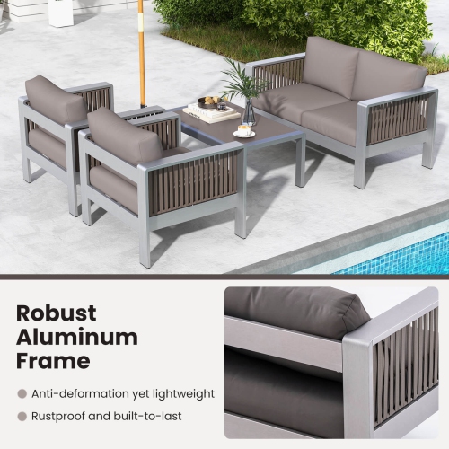 Costway Patio Aluminum Loveseat Sofa Outdoor Furniture Set with Thick Back & Seat Cushions