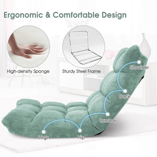 Costway Adjustable 14-Position Floor Chair Folding Lazy Gaming Sofa Chair Cushioned New