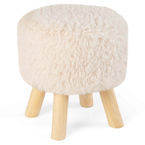 COSTWAY  Round Footstool Ottoman Faux Fur Upholstered Footrest With Padded Seat