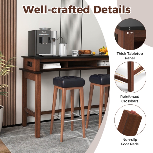 Table de bar Costway avec prises d'alimentation, hauteur de comptoir et compartiments de rangement, en bois