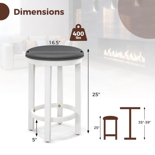 Costway Bar Stools Set of 2 Counter Height Stools with Round Seat & Footrest for Kitchen