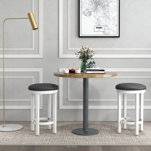 Costway Bar Stools Set of 2 Counter Height Stools with Round Seat & Footrest for Kitchen