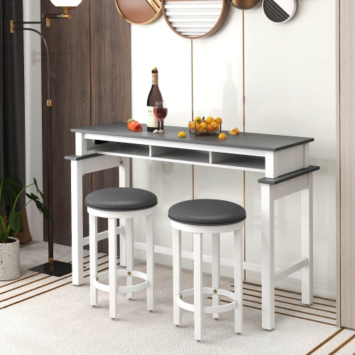 Costway Bar Stools Set of 2 Counter Height Stools with Round Seat & Footrest for Kitchen