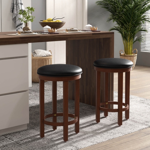 Costway Bar Stools Set of 2 Counter Height Stools with Round Seat & Footrest for Kitchen