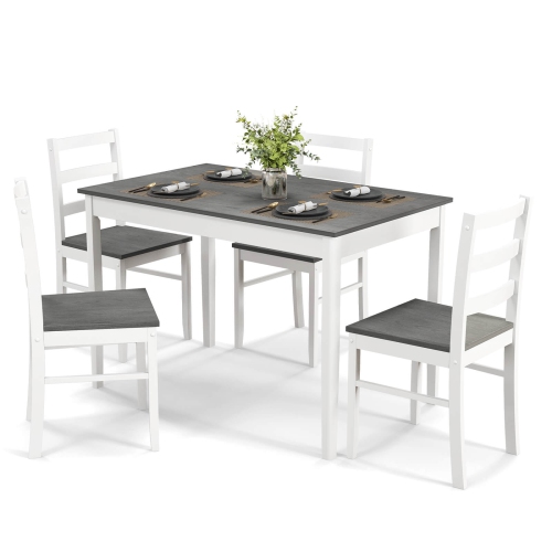 COSTWAY  5-Piece Dining Set Solid Wood Kitchen Furniture With Rectangular Table & 4 Chairs