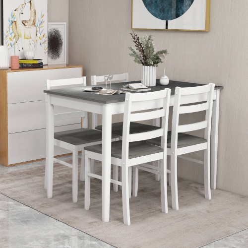 Costway 5-Piece Dining Set Solid Wood Kitchen Furniture with Rectangular Table & 4 Chairs