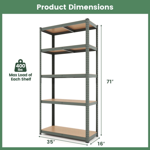 Costway 3 PCS 5 Tier Adjustable Garage Shelving Unit with 2000 lbs Max Load for Warehouse