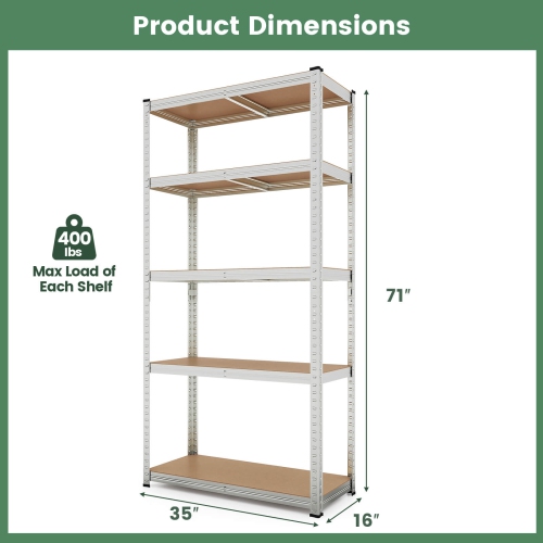 Costway 3 PCS 5 Tier Adjustable Garage Shelving Unit with 2000 lbs Max Load for Warehouse