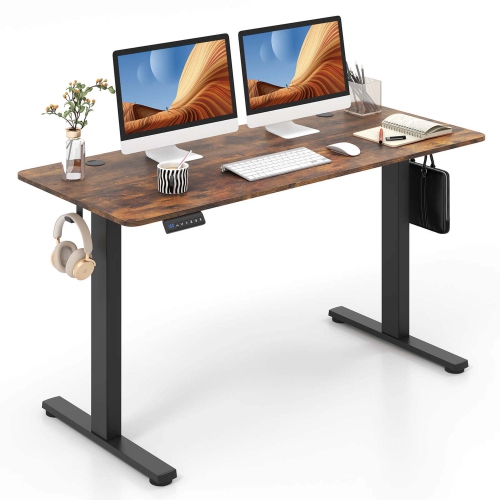 Costway 55" x 24" Electric Standing Desk with 3 Memory Height Settings 2 Hanging Hooks